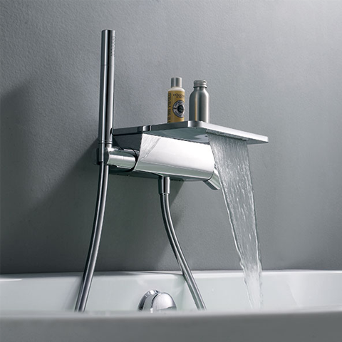 MODERN WALL MOUNTED WATERFALL BATH SPOUT WITH HAND SPRAY