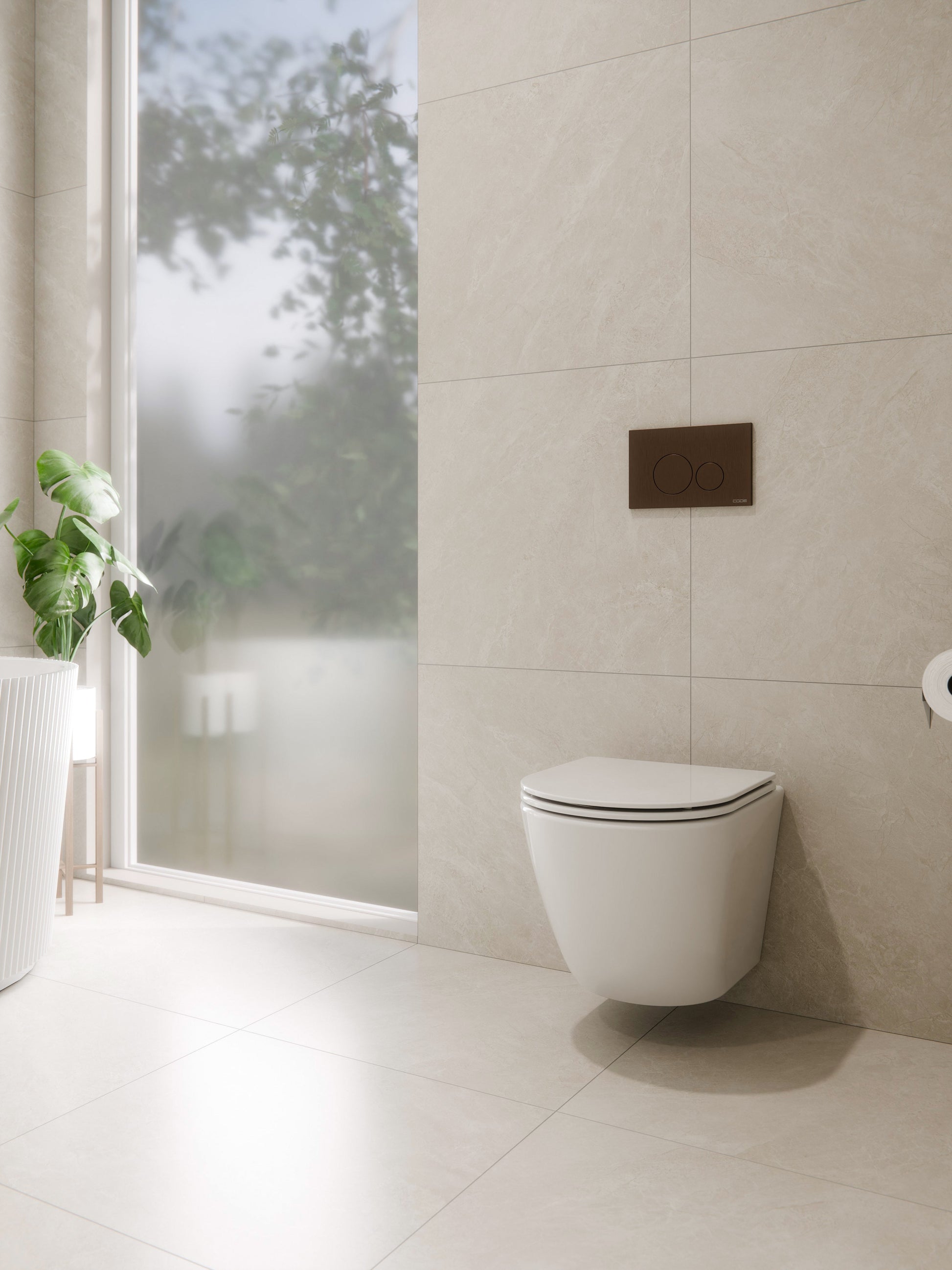 CODE FLOW TYPHOON WALL HUNG TOILET SUITE | BRUSHED BRONZE BUTTON