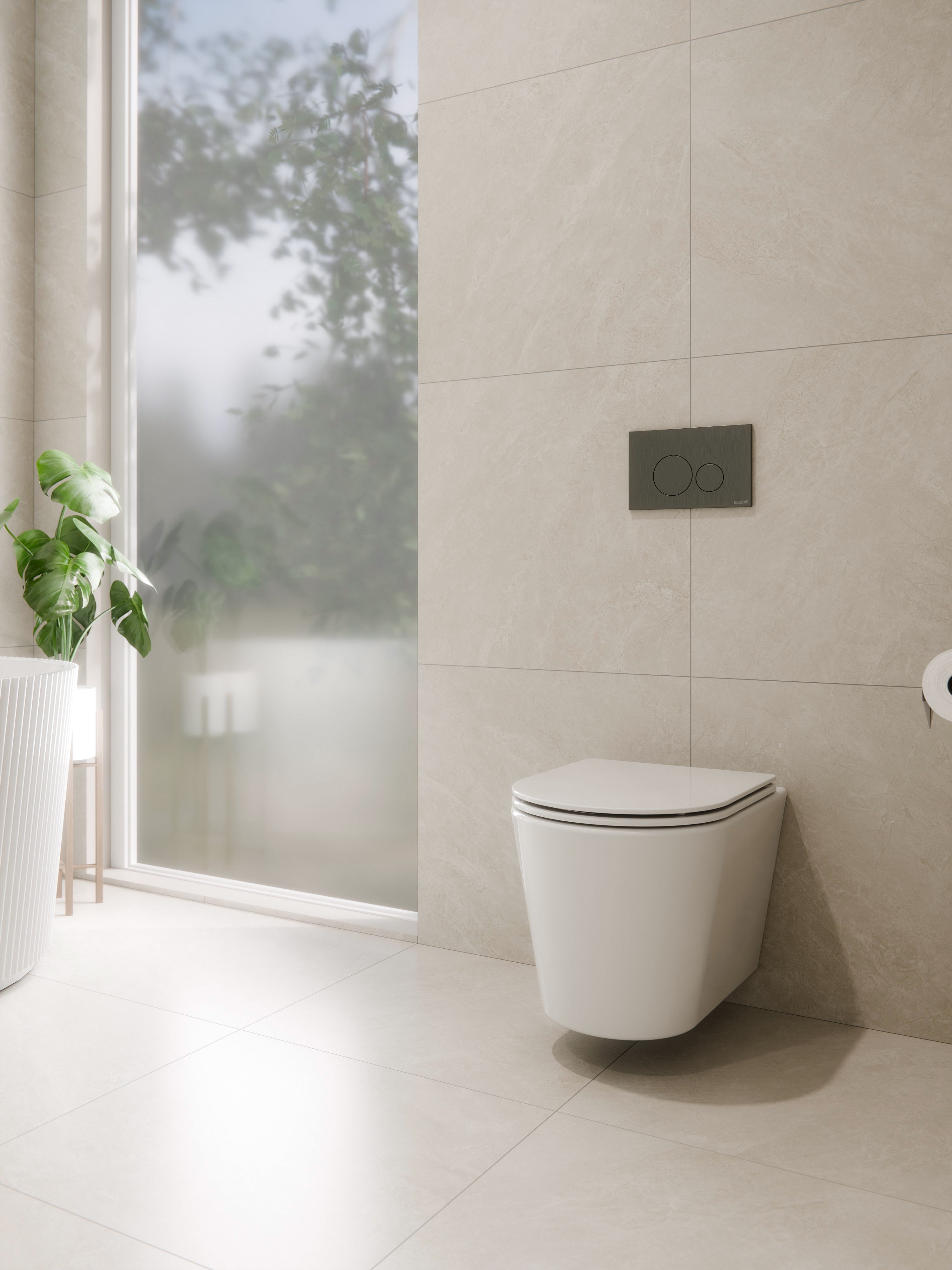 CODE PURE TYPHOON WALL HUNG TOILET SUITE x GUNMETAL BUTTON