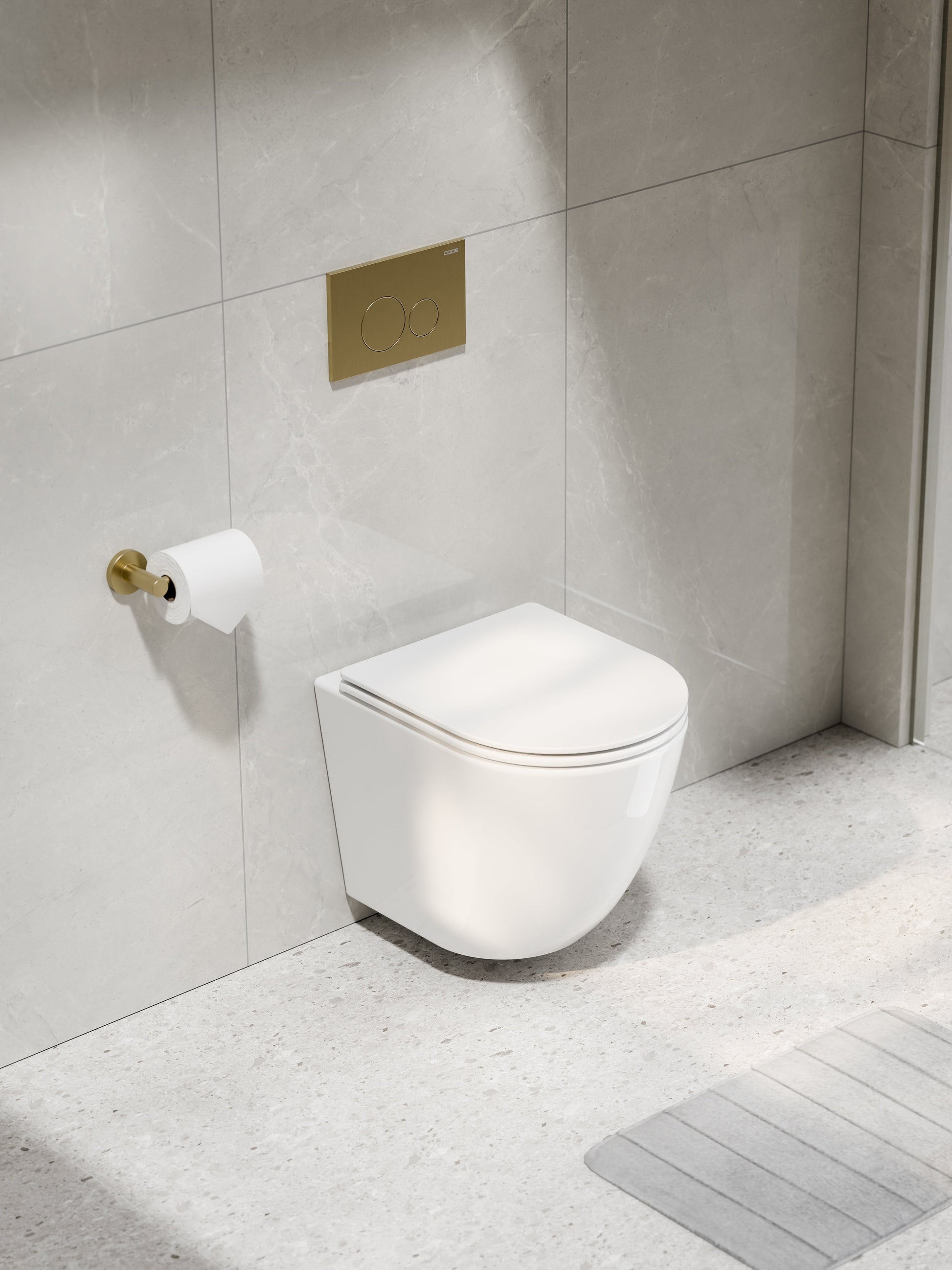 CODE FLOW TYPHOON WALL HUNG TOILET SUITE | BRUSHED BRASS BUTTON