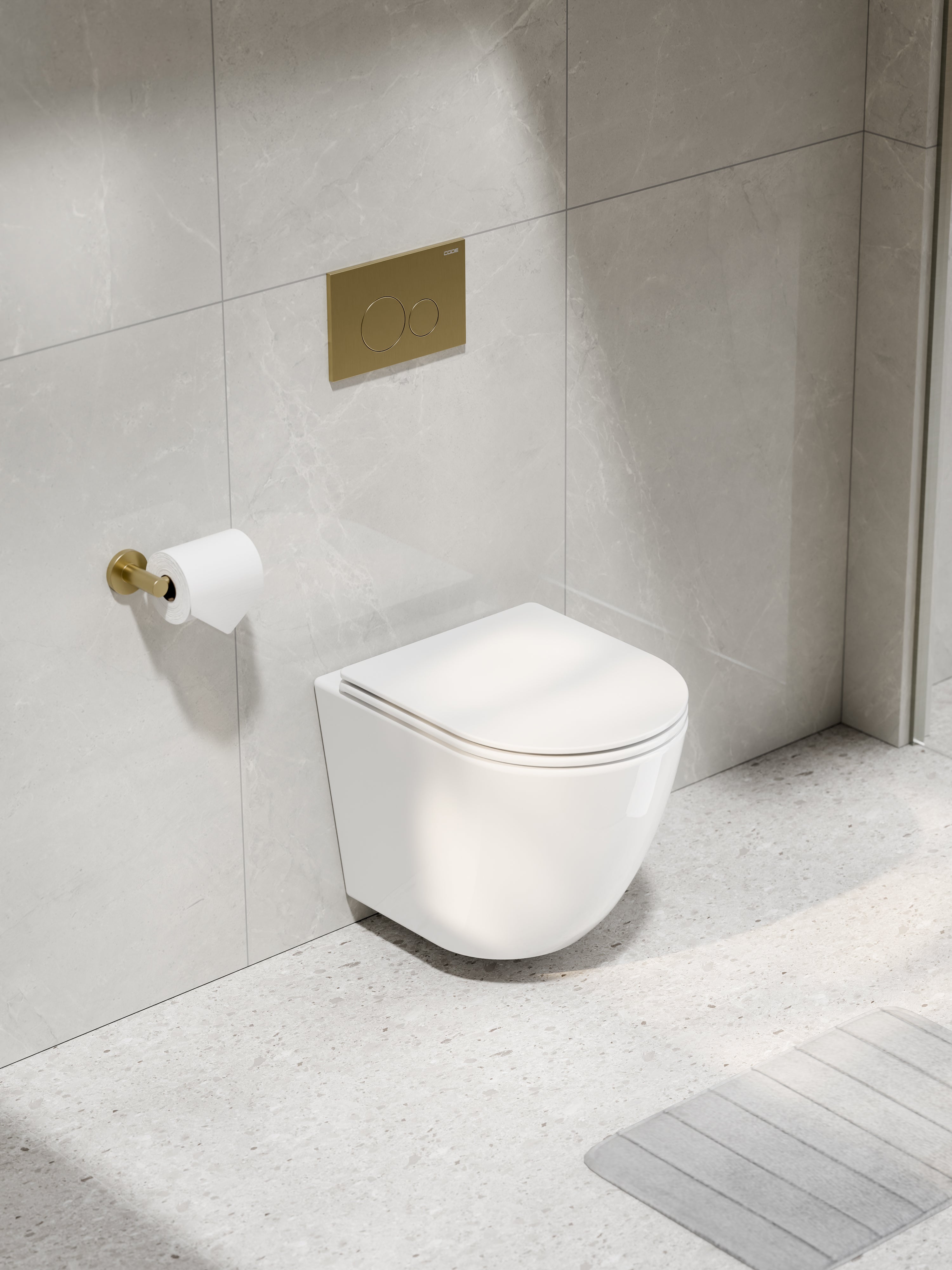 CODE FLOW TYPHOON WALL HUNG TOILET SUITE | BRUSHED BRASS BUTTON