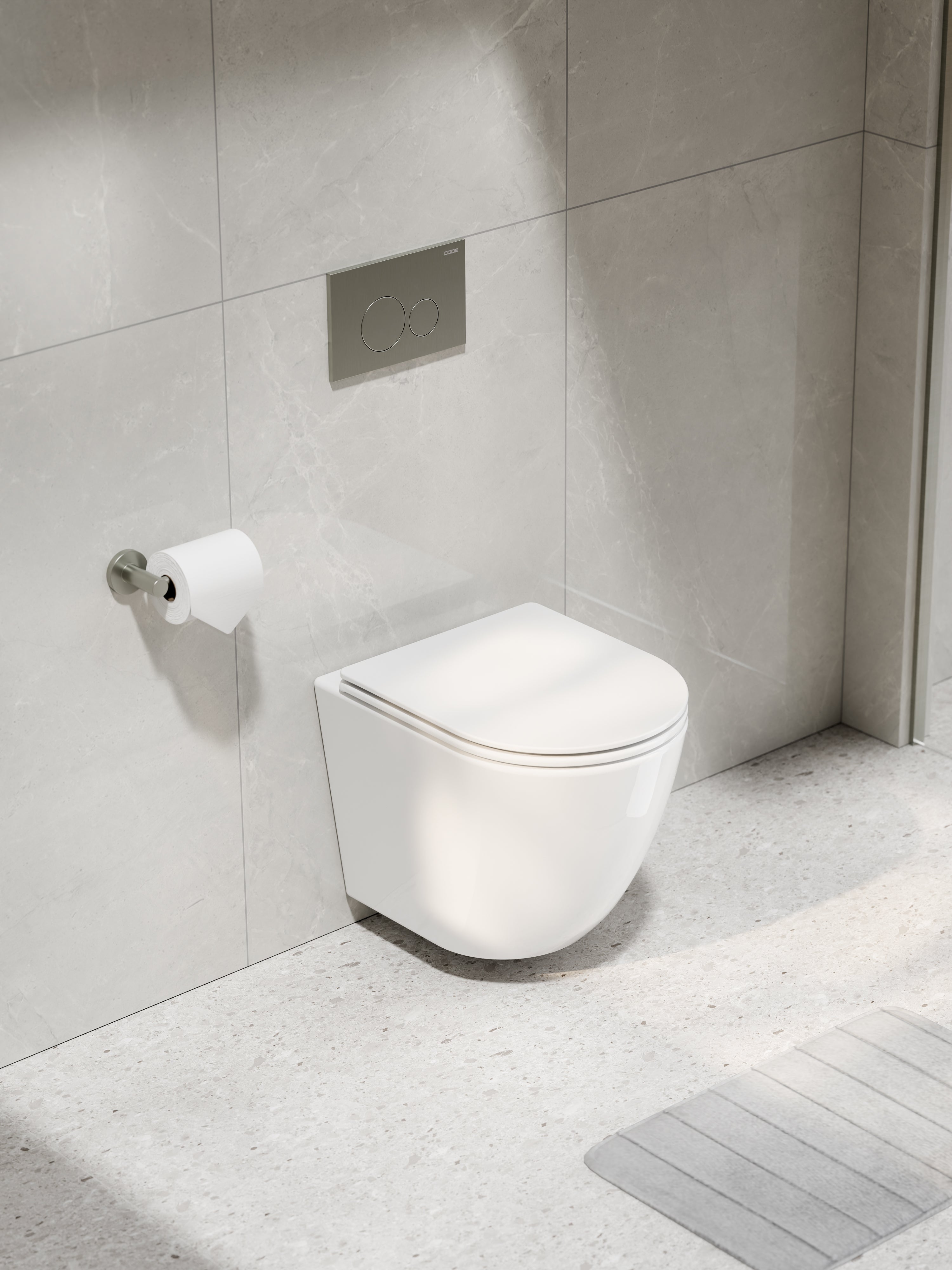 CODE FLOW TYPHOON WALL HUNG TOILET SUITE | BRUSHED NICKEL BUTTON