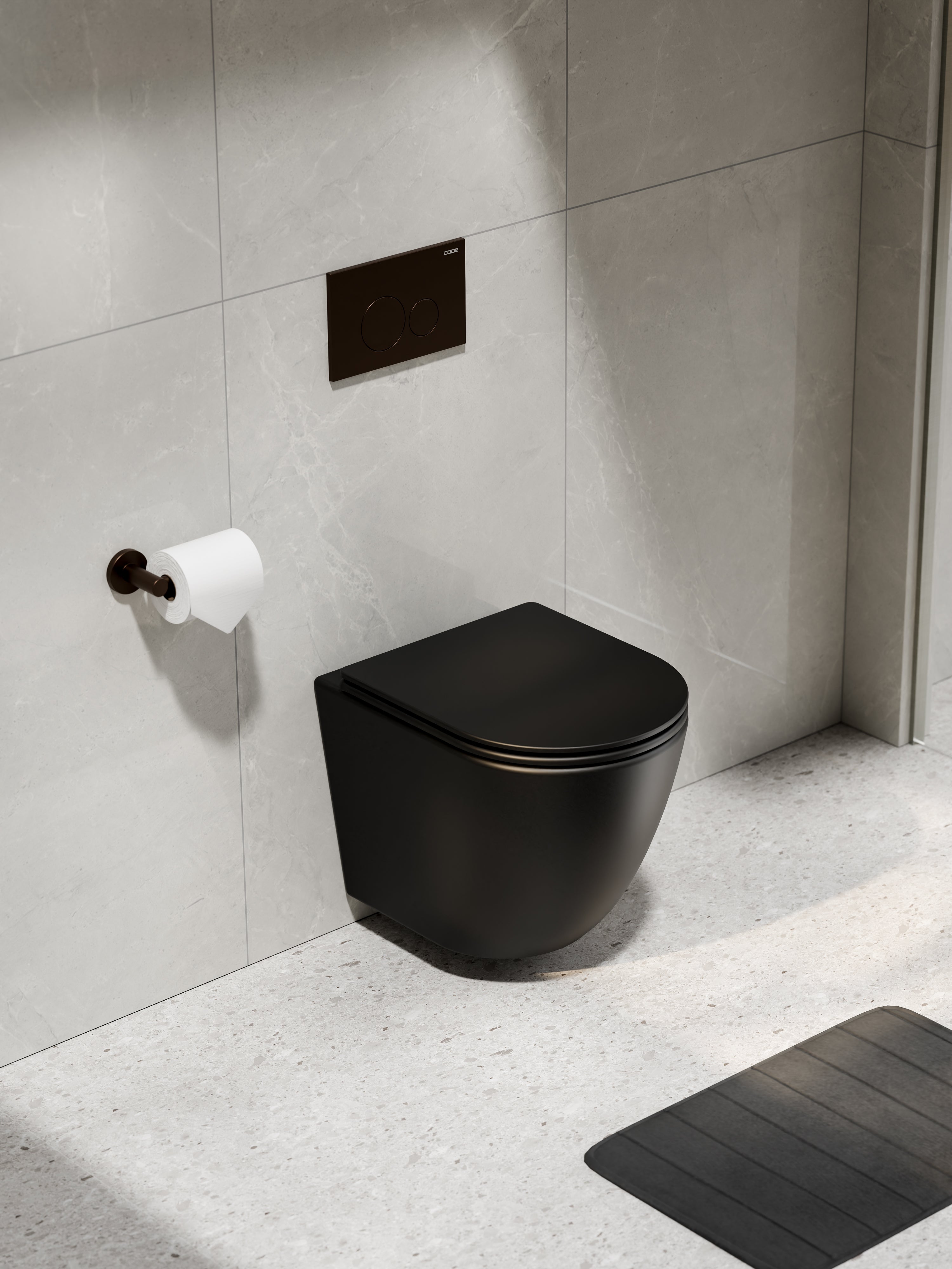 CODE FLOW TYPHOON WALL HUNG TOILET SUITE | BRUSHED BRONZE BUTTON