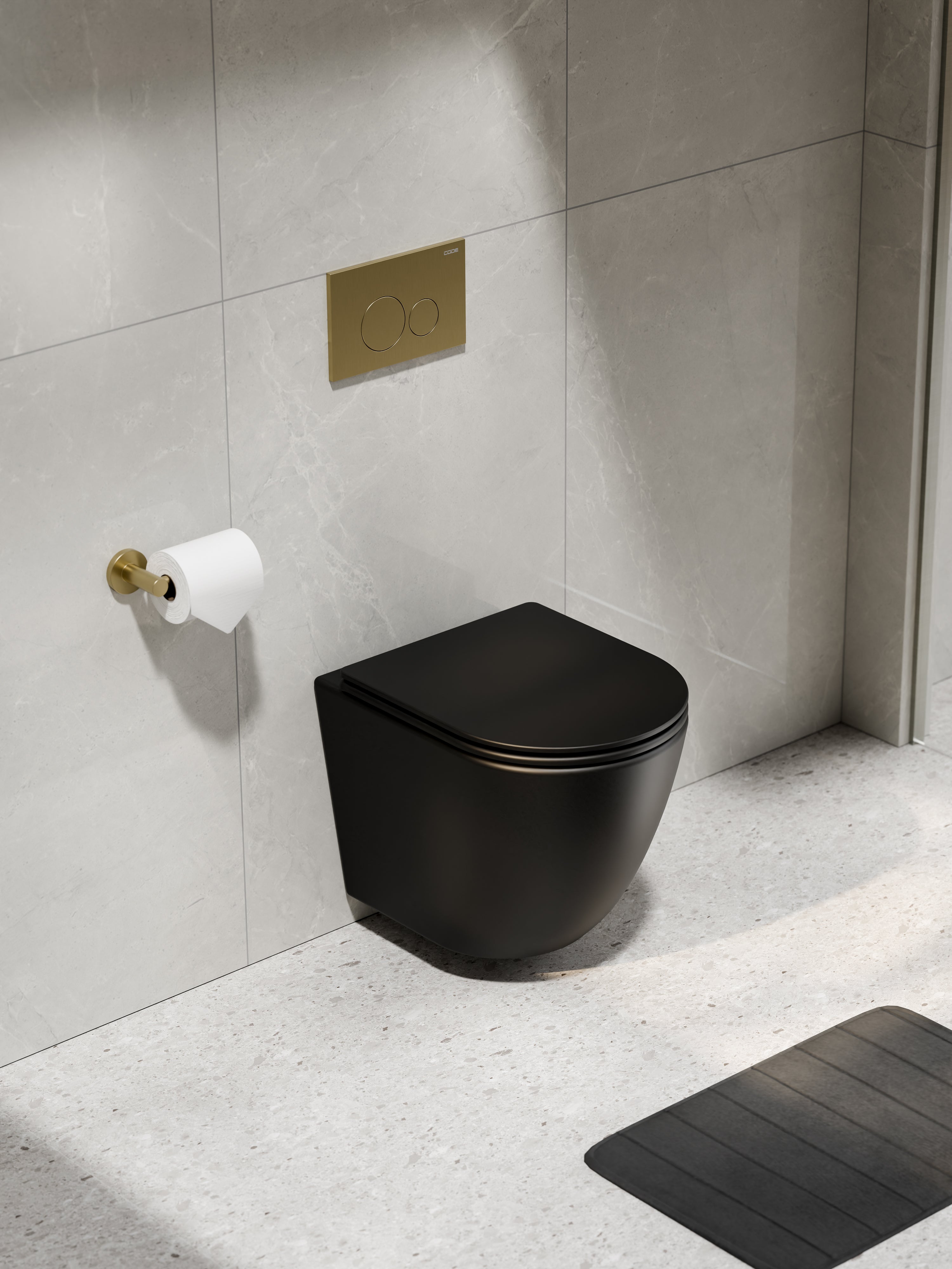 CODE FLOW TYPHOON WALL HUNG TOILET SUITE | BRUSHED BRASS BUTTON