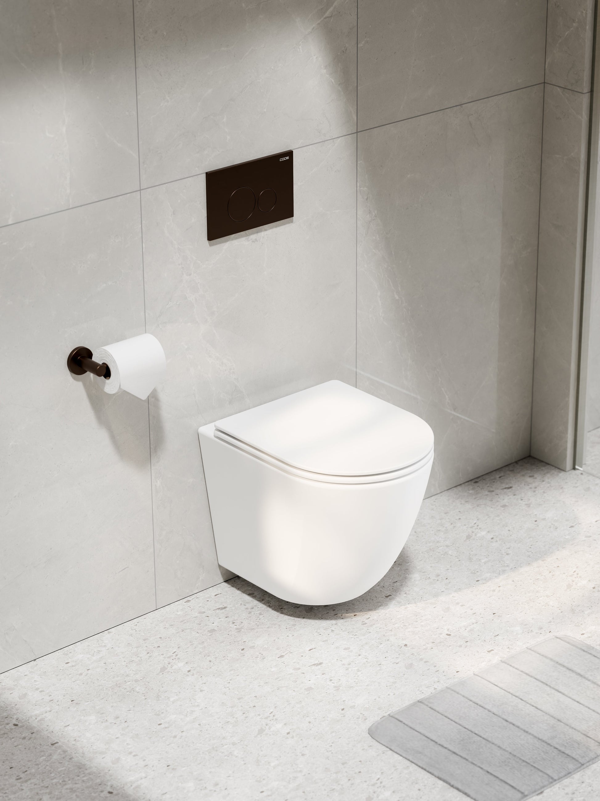 CODE FLOW TYPHOON WALL HUNG TOILET SUITE | BRUSHED BRONZE BUTTON