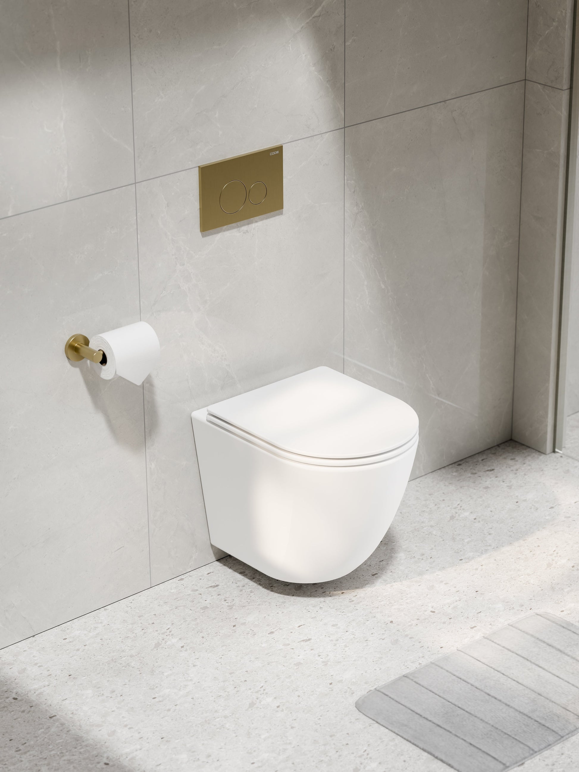 CODE FLOW TYPHOON WALL HUNG TOILET SUITE | BRUSHED BRASS BUTTON