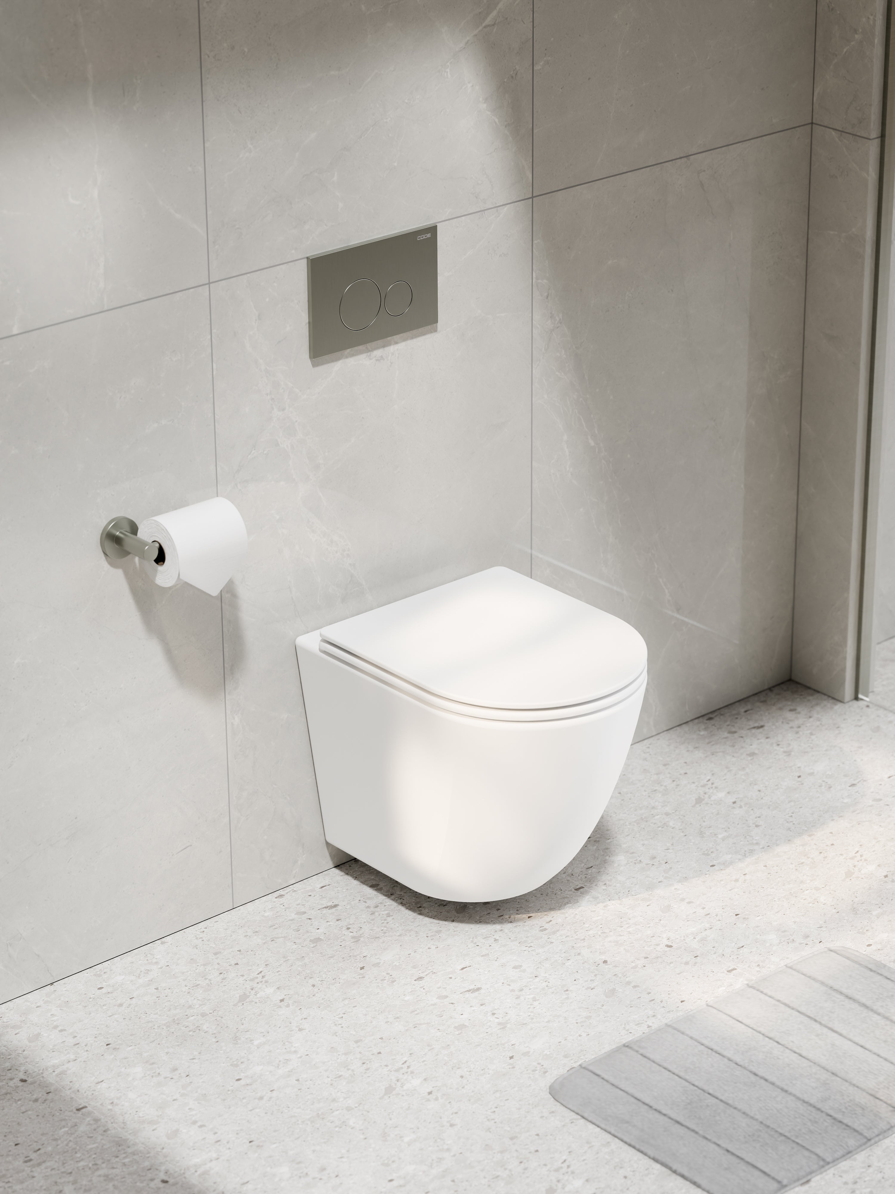 CODE FLOW TYPHOON WALL HUNG TOILET SUITE | BRUSHED NICKEL BUTTON