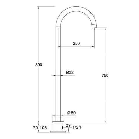 WATERWARE CARBON FLOOR MOUNTED BATH SPOUT BLACK
